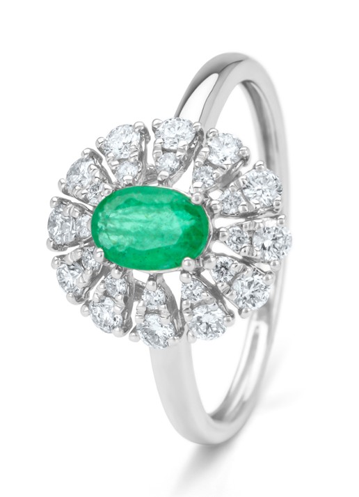Diamond Point Witgouden ring, 0.48 ct smaragd, Majestic