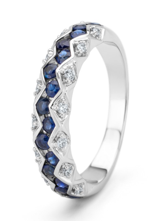 Diamond Point Witgouden ring, 0.79 ct blauwe saffier, Majestic