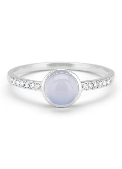 Diamond Point Witgouden ring, 0.93 ct blauwe chalcedoon, Little Drops - detail 4 witgoud