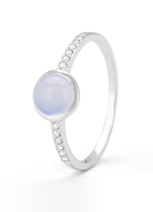 Diamond Point Witgouden ring, 0.93 ct blauwe chalcedoon, Little Drops