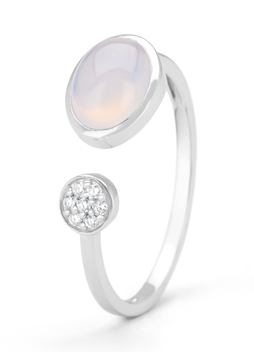 Diamond Point Witgouden ring, 1.19 ct blauwe chalcedoon, Little Drops