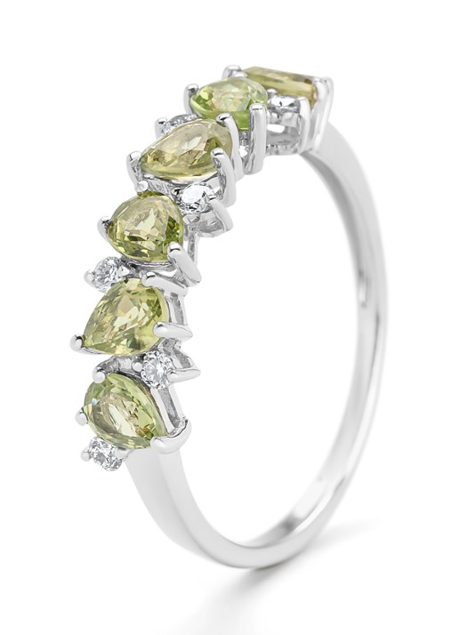 Diamond Point Witgouden ring, 1.19 ct groene saffier, Eden