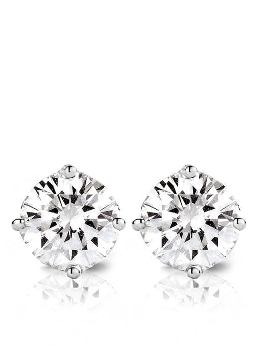 Diamond Point Witgouden solitair groeibriljant oorstekers, 1.00 ct. 1.00 ct diamant Groeibriljant - voorkant zilver