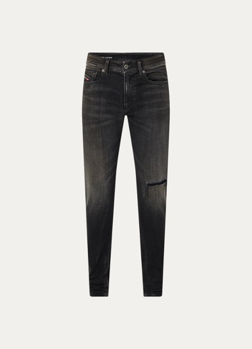 Diesel 1979 Sleenker skinny jeans met destroyed afwerking - voorkant 2 zwart