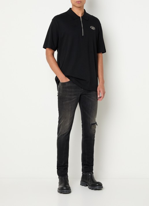 Diesel 1979 Sleenker skinny jeans met destroyed afwerking - voorkant 3 zwart