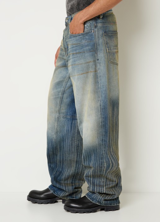 Diesel 2001 D-Macro loose fit jeans met verwassen afwerking - detail 4 indigo