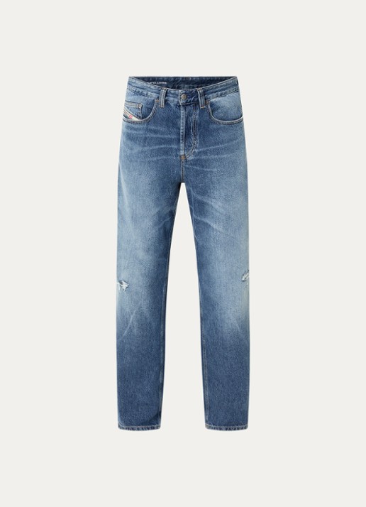 Diesel 2001 D-Macro wide leg jeans met destroyed afwerking  - voorkant 2 indigo
