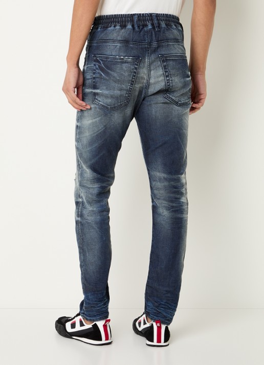 Diesel 2032 D-Krooley Joggjeans® slim fit jeans met destroyed afwerking - achterkant 5 indigo