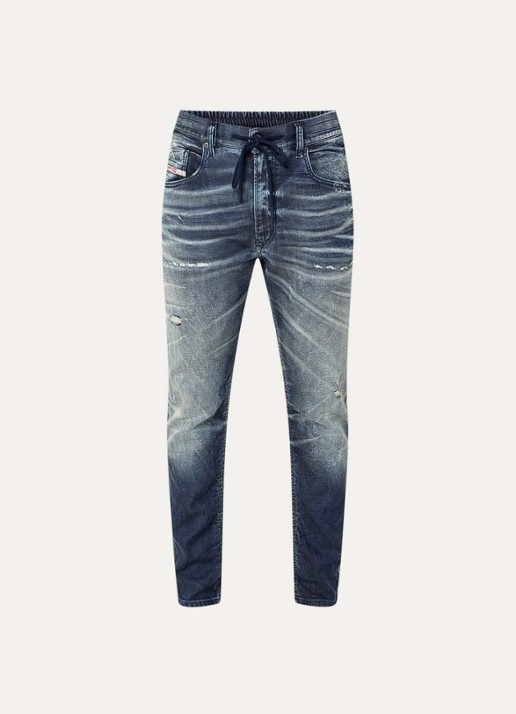 Diesel 2032 D-Krooley Joggjeans® slim fit jeans met destroyed afwerking - voorkant indigo