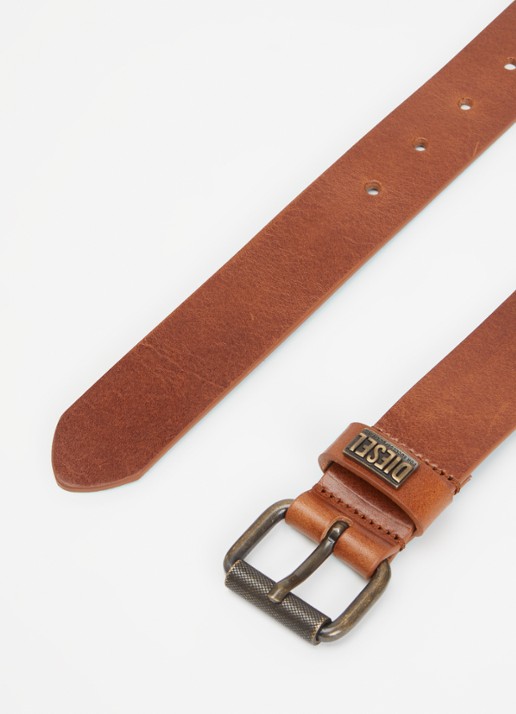 Diesel B-Biscotto-Loop II riem van leer met logo - detail 2 oranjebruin