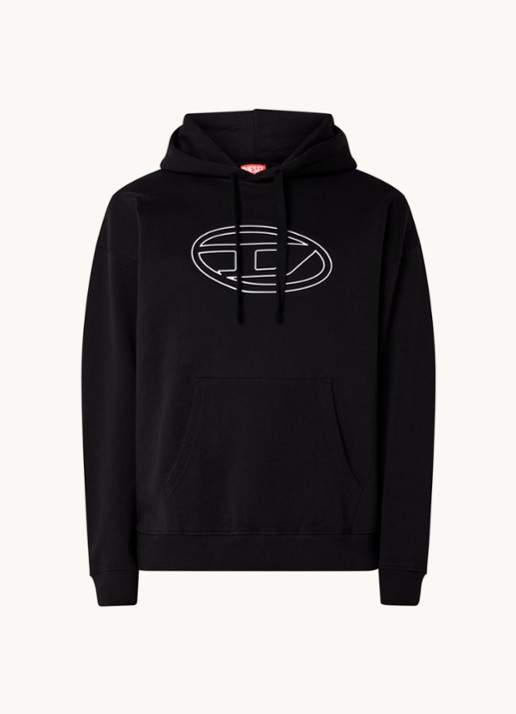 Diesel Bigoval hoodie met 3D logoprint - voorkant diepzwart