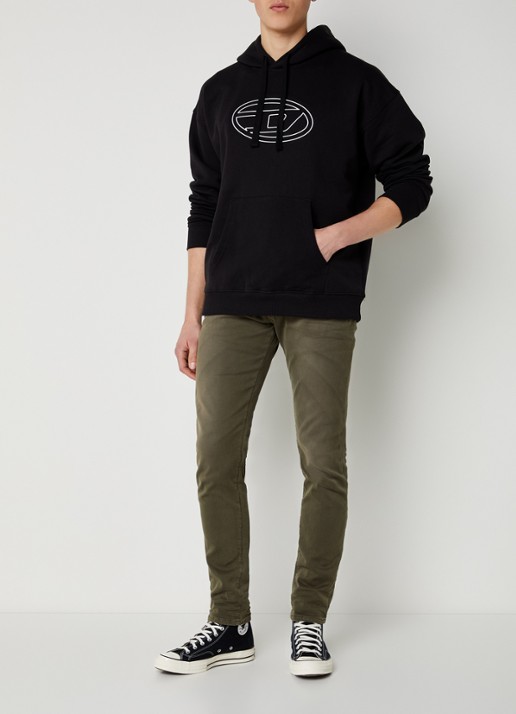 Diesel Bigoval hoodie met 3D logoprint - voorkant 2 diepzwart