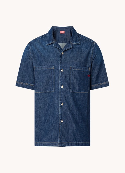 Diesel Camecia regular fit overhemd van denim met logoborduring - voorkant 3 indigo
