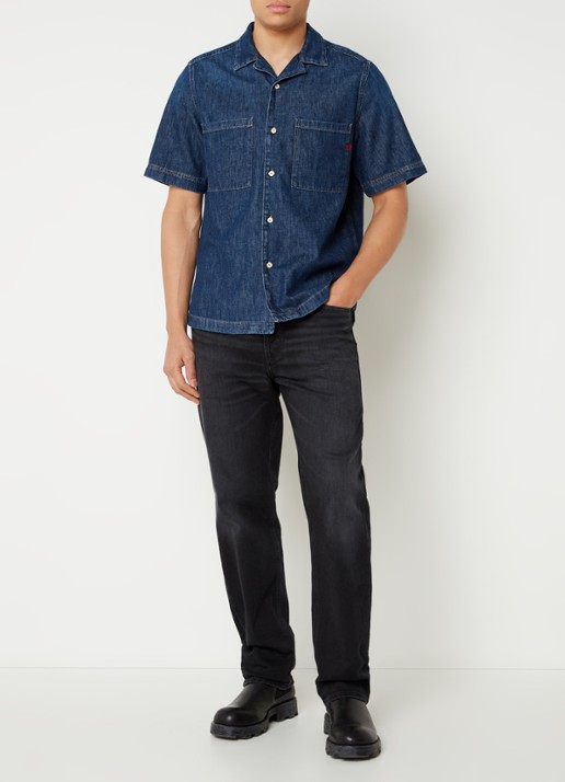 Diesel Camecia regular fit overhemd van denim met logoborduring - voorkant 4 indigo