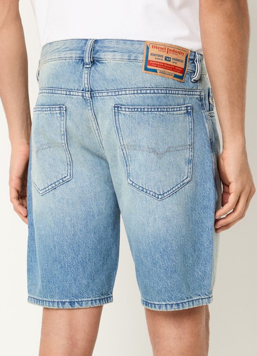 Diesel D-Fin straight fit korte broek van denim met lichte wassing - achterkant indigo