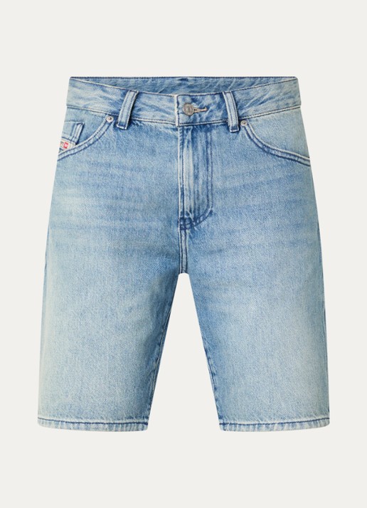 Diesel D-Fin straight fit korte broek van denim met lichte wassing - voorkant 3 indigo