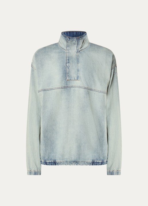 Diesel D-Flow-S1 Anorak van chambray met trekkoord - voorkant 2 indigo