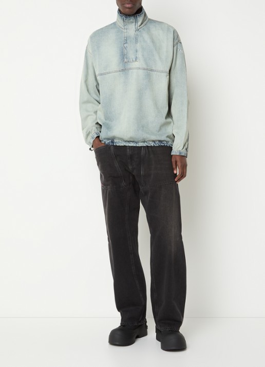 Diesel D-Flow-S1 Anorak van chambray met trekkoord - voorkant 3 indigo