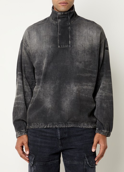 Diesel D-Flow-S3 schipperstrui van chambray  - detail 3 antraciet
