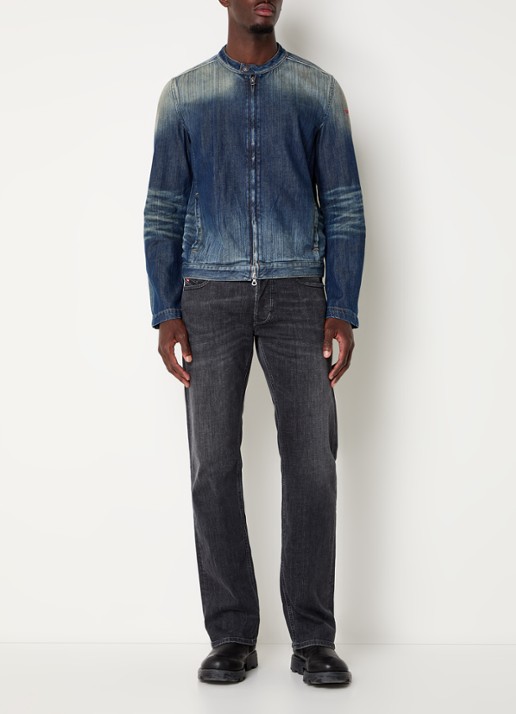 Diesel D-Glory spijkerjas met verwassen afwerking - voorkant 3 indigo