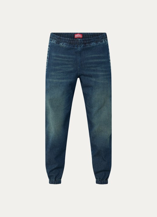 Diesel D-Labb-S tapered fit joggingbroek van denim met steekzakken - voorkant indigo