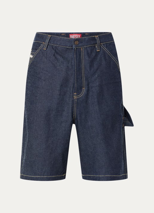 Diesel D-Livery loose fit korte broek van denim met donkere wassing - voorkant indigo