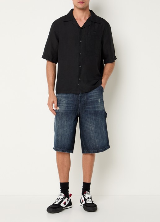 Diesel D-Livery-W loose fit korte broek van denim met donkere wassing - voorkant 3 indigo