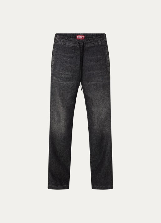 Diesel D-Martyans straight leg joggingbroek van denim met trekkoord - voorkant antraciet