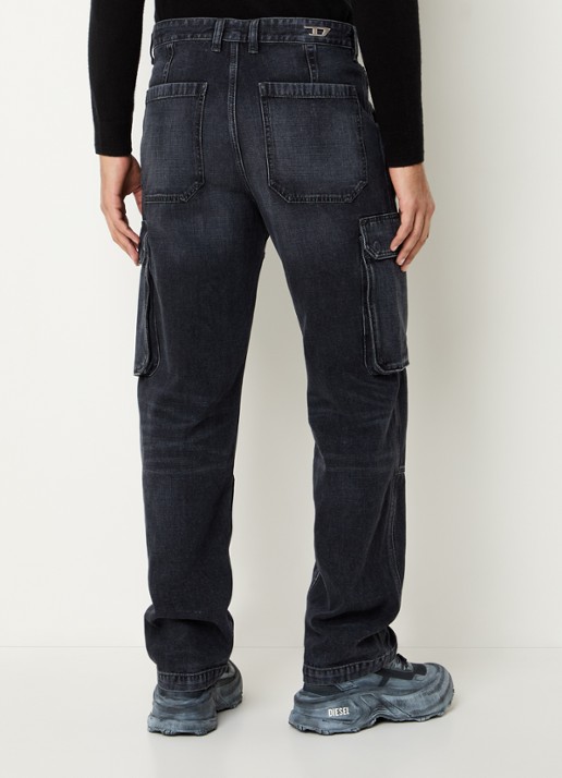 Diesel D-Uty straight fit cargobroek van denim met steekzakken - achterkant 3 antraciet