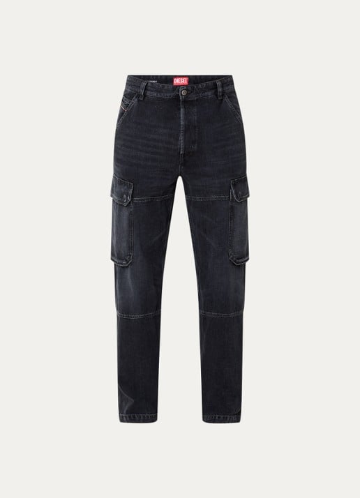 Diesel D-Uty straight fit cargobroek van denim met steekzakken - voorkant antraciet