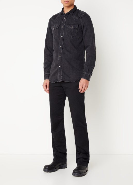 Diesel D-Vega regular fit overhemd van chambray met borstzakken - voorkant 3 zwart