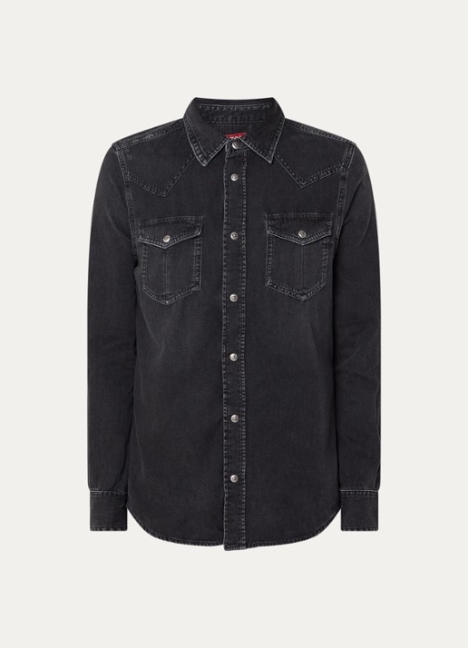 Diesel D-Vega regular fit overhemd van chambray - voorkant antraciet