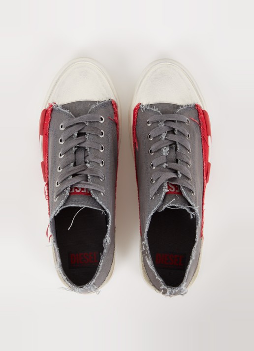 Diesel D-verse Low sneaker van canvas met destroyed afwerking - detail 4 middengrijs