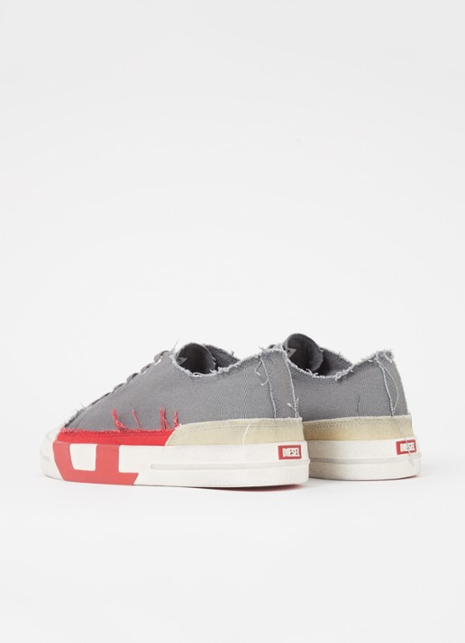 Diesel D-verse Low sneaker van canvas met destroyed afwerking - achterkant 9 middengrijs
