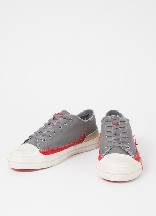 Diesel D-verse Low sneaker van canvas met destroyed afwerking - detail 6 middengrijs