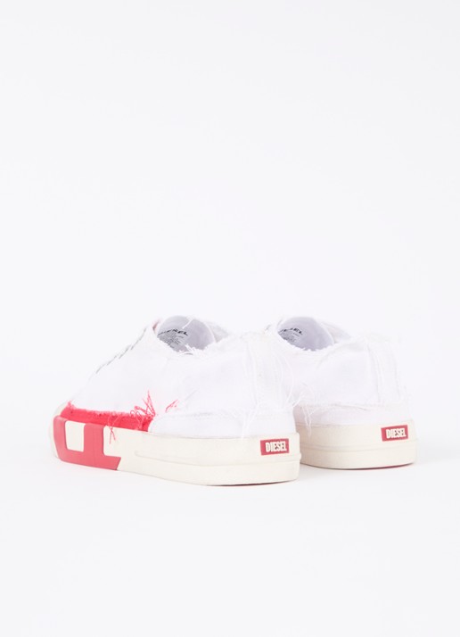 Diesel D-verse Low sneaker van canvas met destroyed afwerking - achterkant 2 wit