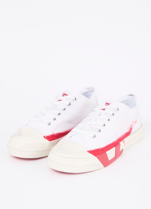 Diesel D-verse Low sneaker van canvas met destroyed afwerking - detail 3 wit