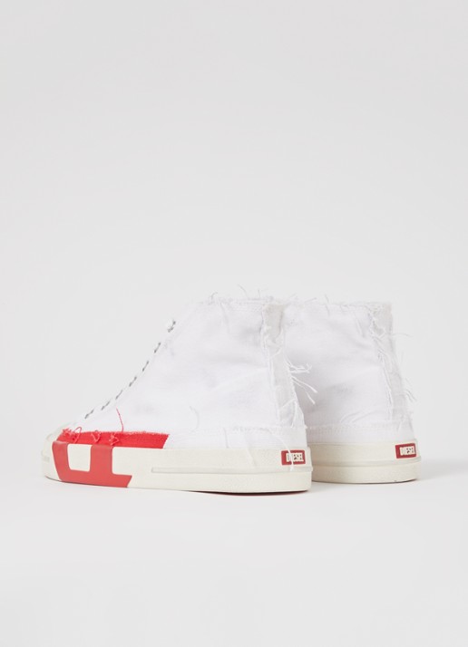 Diesel D-verse Mid sneaker van canvas met destroyed afwerking - achterkant 2 wit