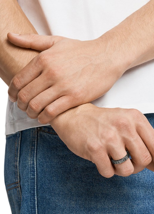 Diesel Diesel Font ring met logo DX1612060 - detail 5 antraciet