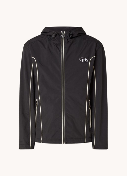 Diesel J-Hives windjack met capuchon en logoborduring - voorkant 2 zwart