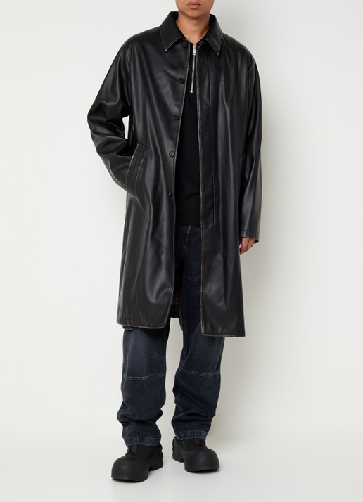 Diesel J-Rivers trenchcoat van imitatieleer - voorkant 3 zwart