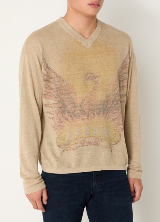 Diesel K-Armins fijngebreide pullover van linnen met print - detail 2 beige