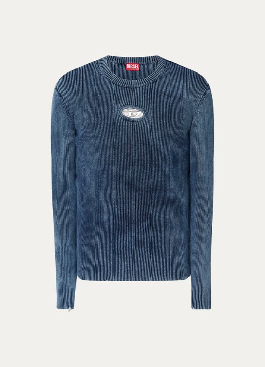 Diesel K-darin ribgebreide pullover met logo - voorkant indigo