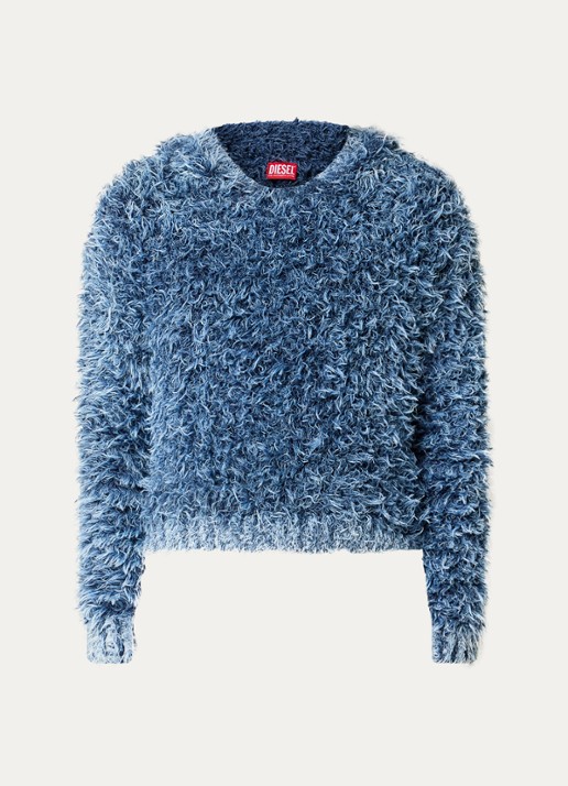Diesel K-Dave grofgebreide hoodie met verwassen afwerking - voorkant 3 blauw