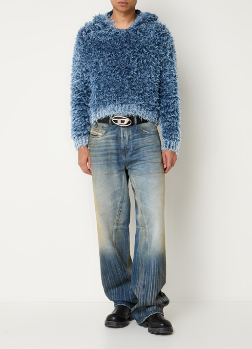 Diesel K-Dave grofgebreide hoodie met verwassen afwerking - voorkant 4 blauw