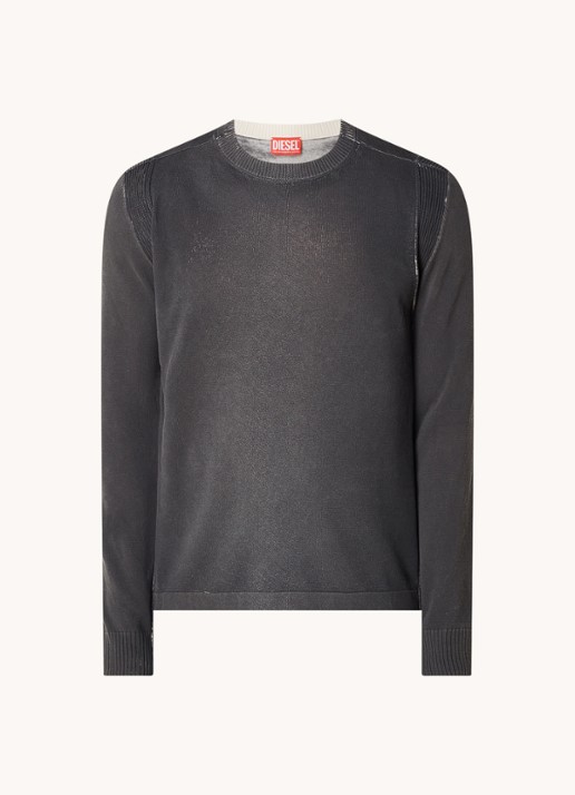 Diesel K-denim fijngebreide pullover met stretch - voorkant 3 donkergrijs
