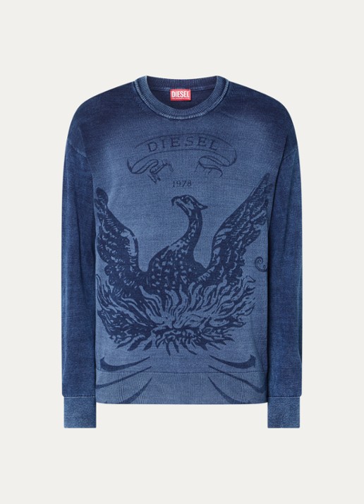 Diesel K-Fenicol fijngebreide pullover met logoprint - voorkant 2 donkerblauw