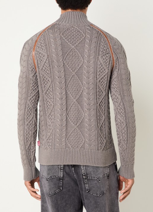 Diesel K-Inome kabelgebreide trui in wolblend met details van imitatieleer - achterkant 3 taupe