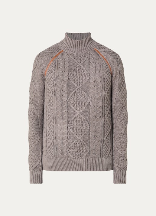 Diesel K-Inome kabelgebreide trui in wolblend met details van imitatieleer - voorkant taupe