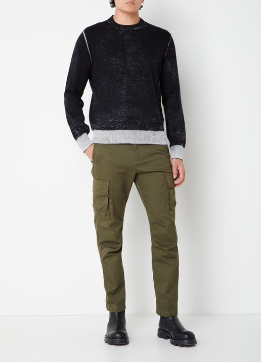 Diesel K-Larence-B fijngebreide pullover met verwassen afwerking - voorkant 3 zwart